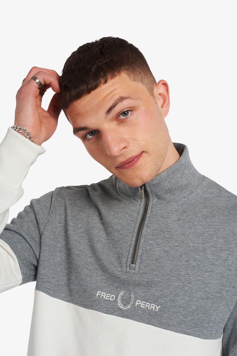 White Fred Perry Colour Block Half Zip Men's Sweatshirts | PH 1566PJJQ